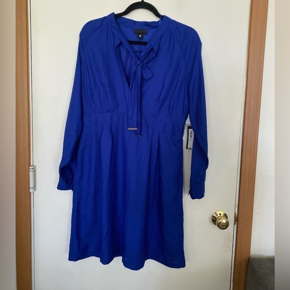 NWT Worthington 12 petite, exotic blue, long sleeve neck, tie dress
